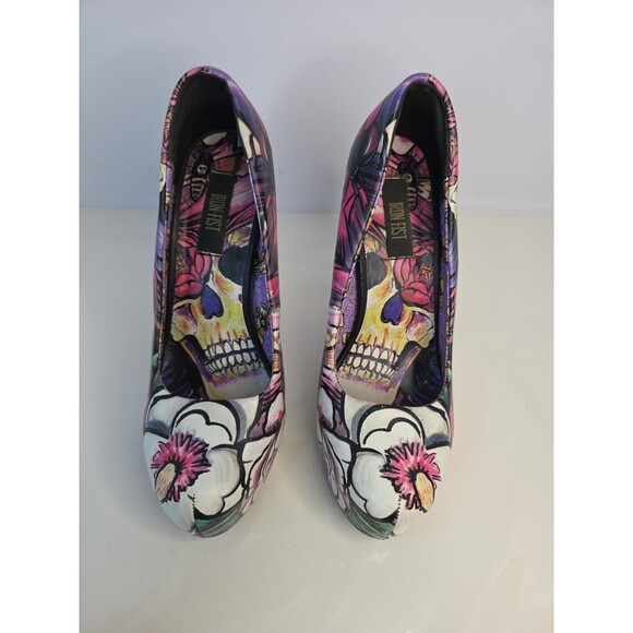 Iron Fist Funky Unique Skulls & Spiders US Sz 6 Platform 4" High Heels Statement - Picture 4 of 13